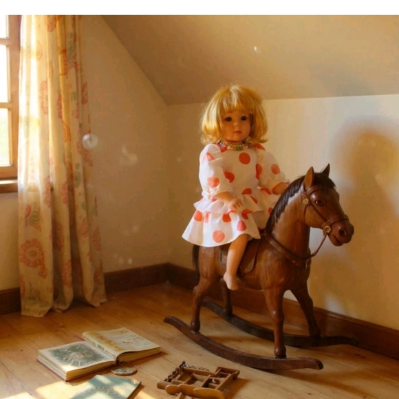 MARIAH YU Other - MARIAN YU PORCELAIN DOLL 15" LENGTH Polka Dot Dress Doll with Blonde Hair